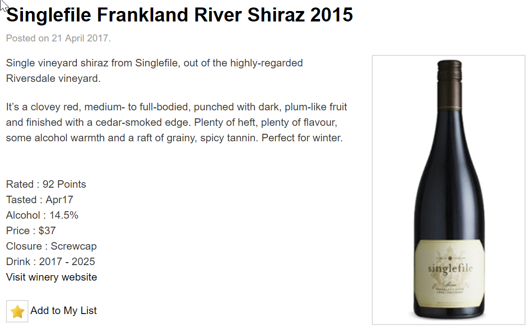 Singlefile Single Vineyard Frankland River Shiraz 