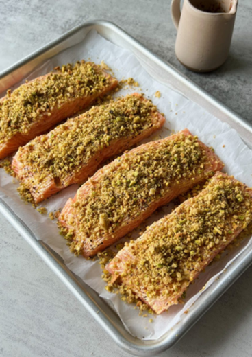 Baked Salmon with Harissa & Pistachio Crumb